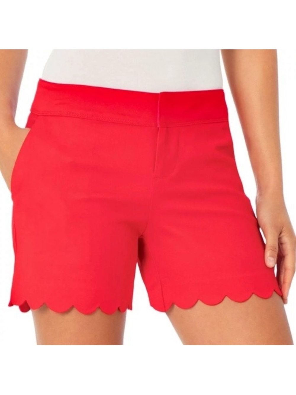 Isaac Mizrahi Red Scallop-Hem Shorts